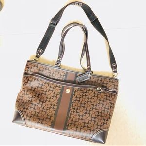 Coach Brown Leather diaper bag with strap like new